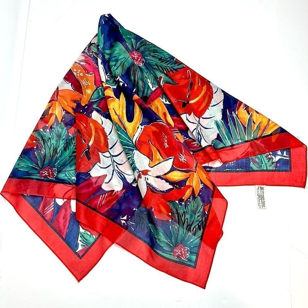 NWOT Albert Nipon Collection XIIX Square Scarf Cotton Tropical Floral Japan